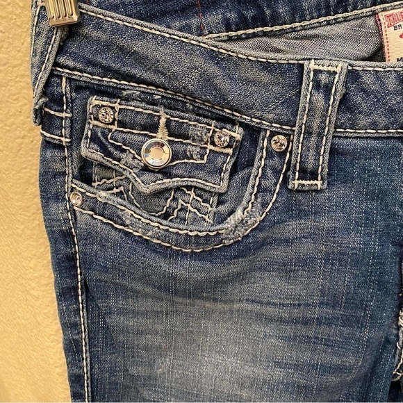 TRUE RELIGION Women Blue Embellished Disco Joey Big 7 Jeans Size 30 - Picture 6 of 10
